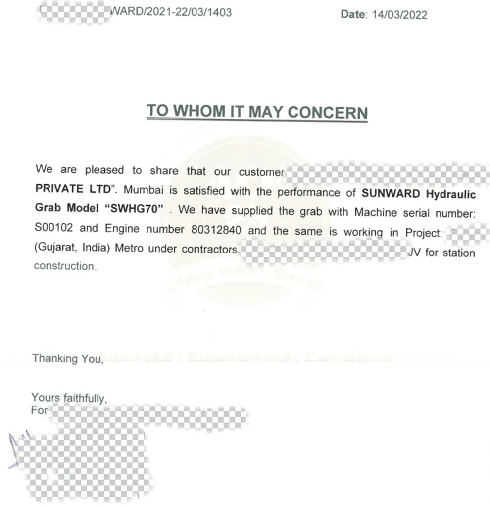 感激信！3868la银河总站智能SWHG70液压抓斗助力海表基础施工获注定