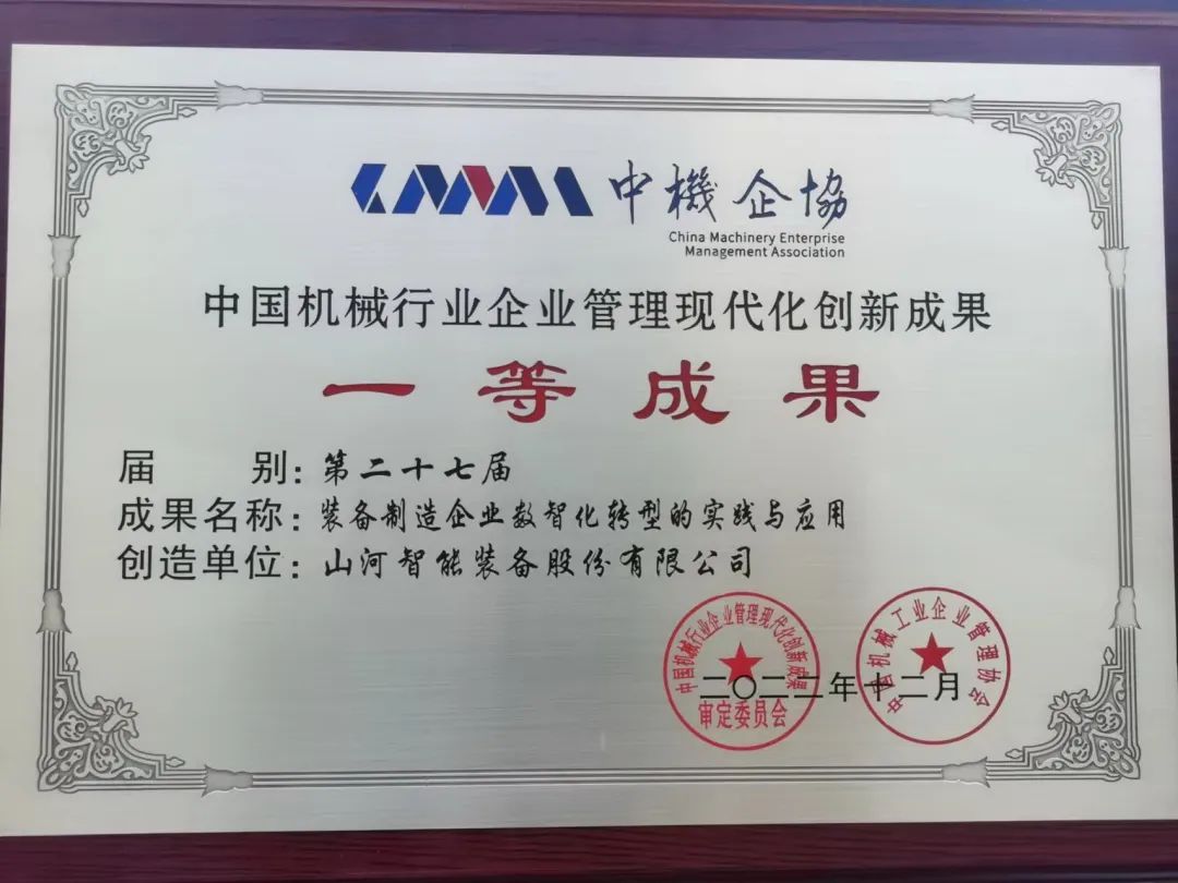 严害！3868la银河总站智能喜获第二十七届中国机械行业企业治理现代化创新成就一等奖